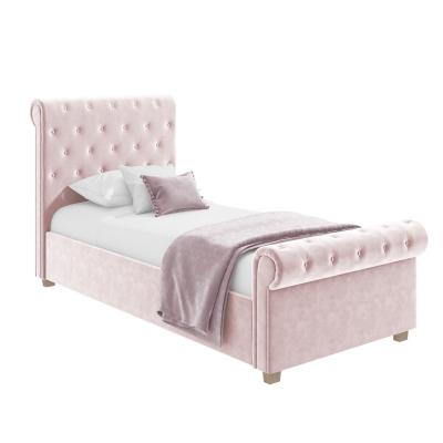 China Storage Furniture Girl Princess Pink Bed Linen Fabric Chinese Queen Size Upholstered Frame With Headboard for sale