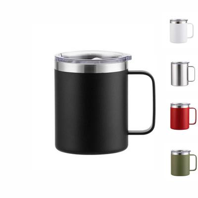 China Hot Sale 12oz 14oz 304 Stainless Steel Vacuum Office Viable Coffee Mug With Handle Wine Tumbler With Lid for sale