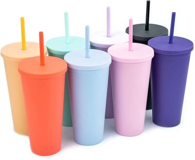 China Hotsale Viable Pastel Classic Acrylic Skinny Tumbler Plastic Cups With Dome Lid And Straws for sale