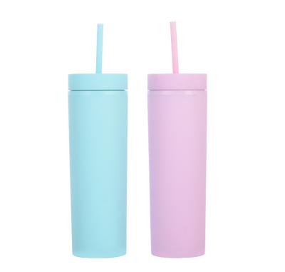 China Shatterproof Pastel Acrylic Plastic Matte Skinny Tumblers Viable Hot Sale Double Wall Colors 16oz With Straws for sale