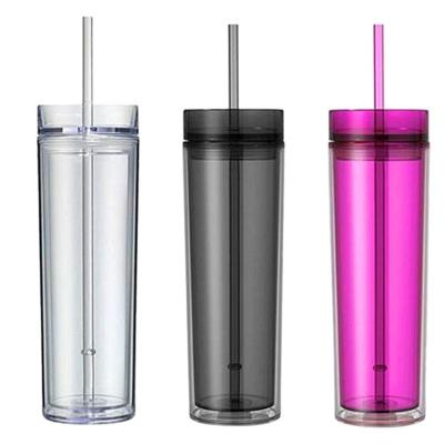 China Sustainable 16oz Colored Unbreakable Double Wall Straight Plastic Cups With Straw for sale