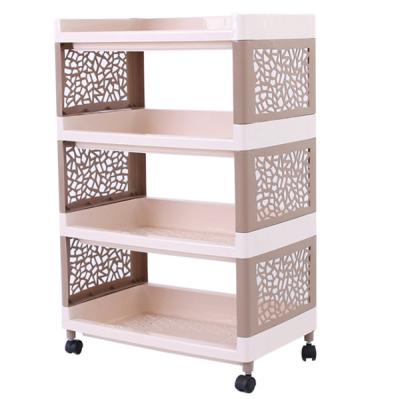 China Kitchen And Bathroom (Height) Adjustable Multilayer Floor Rack With Wheels Storage Shelf for sale