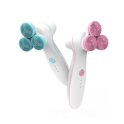 China Efficient Electric Silicone DEEP CLEANING Sonic Facial Cleansing Brush Skin Care Exfoliator Rotation Skin Massager for sale