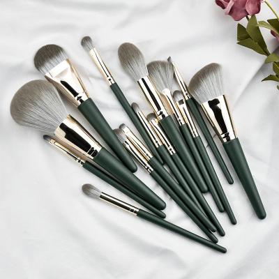 China Angular Blush 14PCS Brush China Personalized Logo Natural Wooden Handle Beauty Custom Need Makeup Brush Set for sale