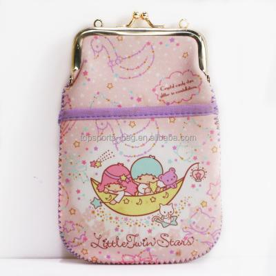 China Premium Printing Cartoon Waterproof Girls Latch Neoprene Coin Pocket Purse Full Waterproof Bag for sale