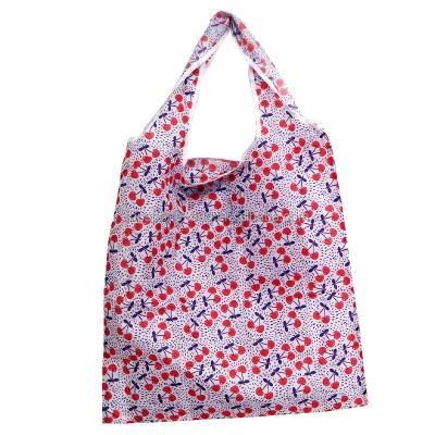 China Cherry Printing Eco-Friendly Waterproof Reusable Folding Polyester Shopping Bag Polyester Grocery Bags for sale