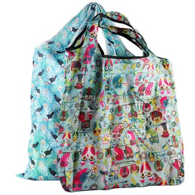 China Lovely Polyester Folding Heavy Duty Printing Shopping Tote Bag Washable Reusable Grocery Tote Bag With Pocket for sale