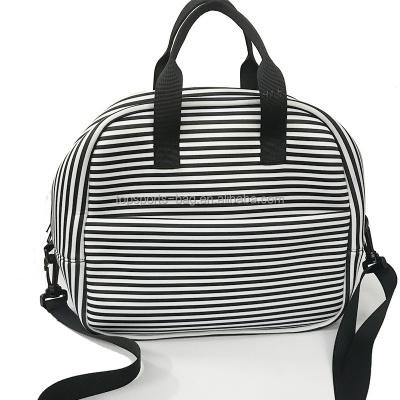 China Waterproof Black And White Stripes Neoprene Reusable Lunch Tote Bag Picnic Case For Women for sale