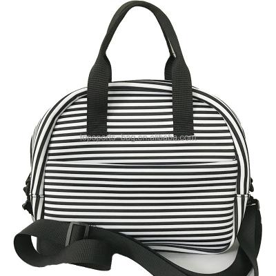 China Waterproof Striped Neoprene Lunch Bag Waterproof Tote Bag With Shoulder Strap for sale