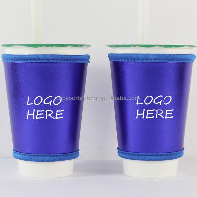 China 16oz Neoprene Iced Coffee Cup Sleeve Insulator Neoprene Cup Cover Waterproof Shiny Blue Holder for sale