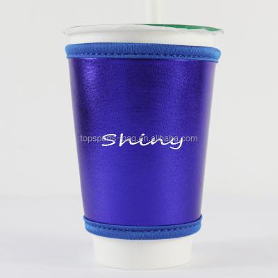 China Waterproof Neoprene Metallic Blue Coffee Cup Sleeves Premium Neoprene Insulated Reusable Coffee and Tea Cup Sleeves for sale