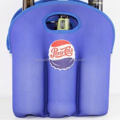 China 6 Pack Neoprene Drink Bottle Holder Beer Tote Bag Waterproof Blue Silk Screen Printing Newly Design For Party for sale