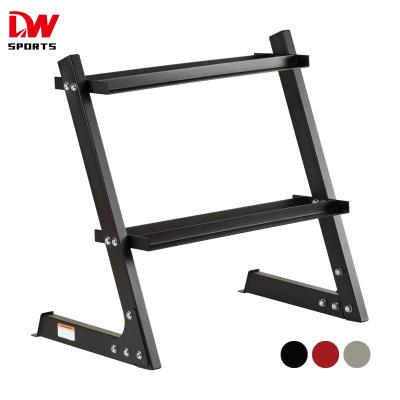 China Modern High Quality Doublewin Hex Dumbbell Set With 2 Rows Black Dumbbell Rack for sale