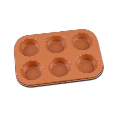 China Non Stick Viable 6 in 1 Cake Tray Donut Mold Muffin Cup Tray Carbon Steel Cake Baking Mold for sale