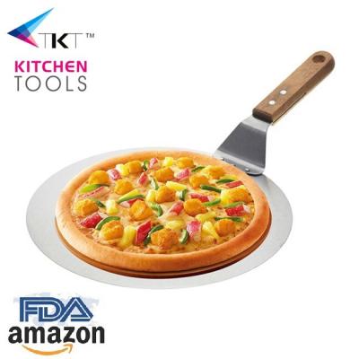 China Amazon Sustainable Hot Selling Pizza Tools Stainless Steel Cake Or Pizza Lifter With Wooden Handle for sale