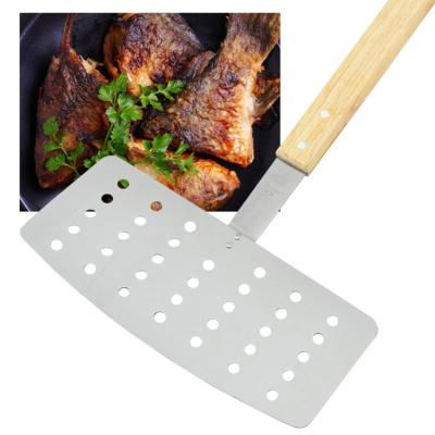 China Sustainable drain fried fish kitchenware flat fried fish spatula thickened and widened turn fish steak spatula for sale