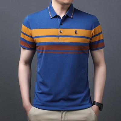 China Stripe Men's Short T-Shirt Embroidered Lapel Business Men's Sleeve Polo QUICK DRY for sale