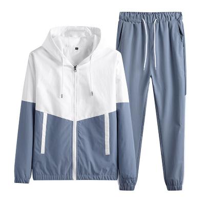 China Spring/Autumn Mens Suit Breathable Hooded Long Sleeve Trend Sports Casual Cardigan Color Two Piece Set for sale