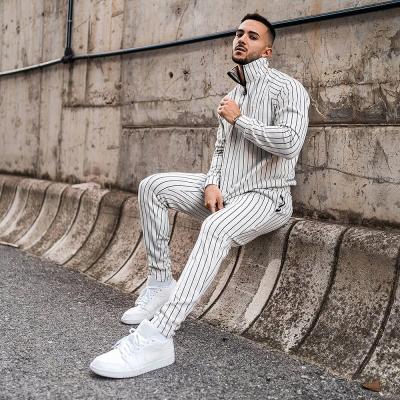 China New Spring/Fall Men's Breathable Striped Suit Fitness Exercise Running Long Sleeve Hoodie Slim Pants Suit for sale