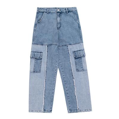 China European patch QUICK DRY irregular men's jeans and American brand leg jeans straight pants fashion wide leg men for sale