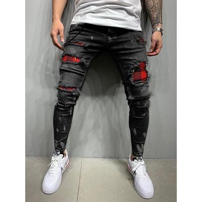 China 2021 QUICK DRY European and American new men's jeans slim paint ripped jeans for sale