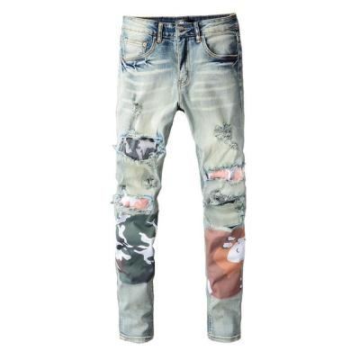 China Factory direct sales QUICK DRY light blue embroidery printing thin jeans ripped jeans for sale