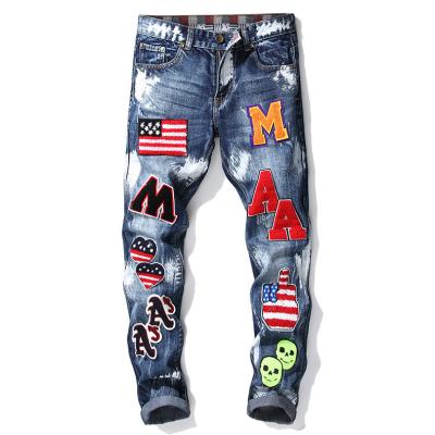 China Factory direct commercial men's QUICK DRY micro jeans men's hole chapter slim straight jeans for sale