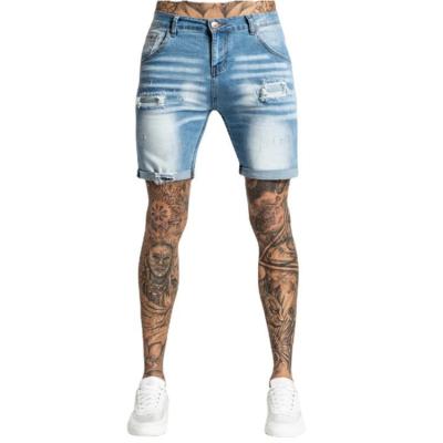 China New Sustainable Summer Denim Shorts Mens Cotton Solid Straight Male Blue Short Hole Fringed Knee Length Jeans for sale