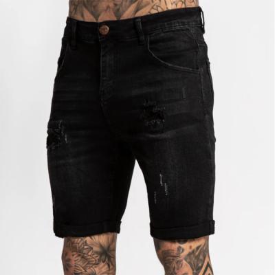 China New Denim Pants Trend High Waist Viable Middle Broken Slim Denim Black Shorts Men for sale