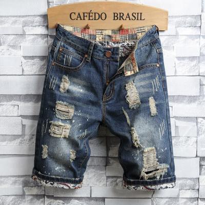 China Viable Mens Summer New Ripped Denim Shorts Trend Casual Mens Straight Beach for sale