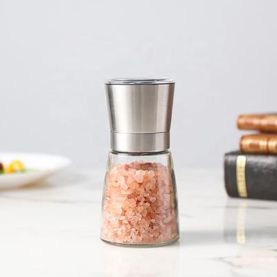 China Viable Other Cooking Tools 170ml Clear Conical Conical Burr Mill Stainless Steel Body Lid Glass Bottle Manual Pepper Grinder for sale