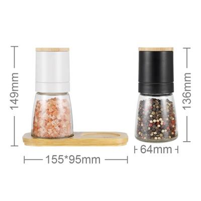 China High Quality Viable Glass Jar 140ml Bamboo Lid Manual Plastic Top Salt and Pepper Grinder Set With Bamboo Base for sale