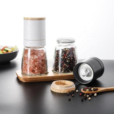 China Wholesale High Quality Viable Amazon Success 2021 Wooden Salt and Pepper Grinder Set with Glass Spice Jar and Bamboo Bottom for sale