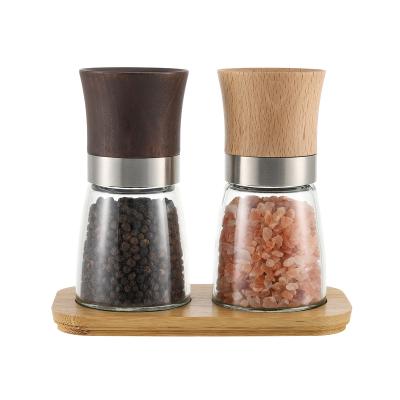 China Amazon Viable Hot Sale High Quality Wooden Salt and Pepper Grinder Set with Stainless Steel Ring for sale