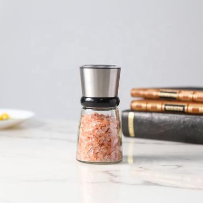 China LFGB 304 Stainless Steel Wholesale High Quality Viable Manual Salt and Pepper Spice Grinder with Glass Bottle and Black Band for sale