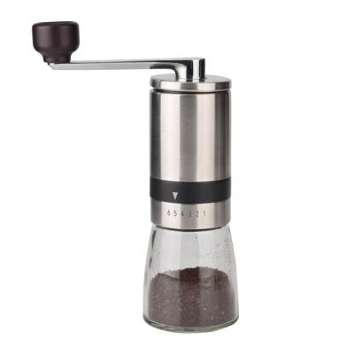 China Small Hand Mini Portable Manual Coffee Bean Turkish Burr Coffee Conical Coffee Grinder From Outer Glass Pot 140ml for sale