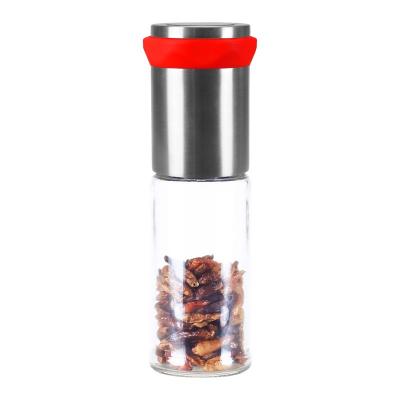 China Hot Sale Factory Direct Wholesale 18/8 Stainless Steel Food Grade Hot Sale Glass Jar 170ml Chili Pepper Grinder For Cooking for sale