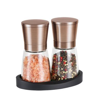 China Viable Sales 170ml Glass Jar Top Amazon Wholesale Spices Professional Stainless Dry Copper Grinder for sale