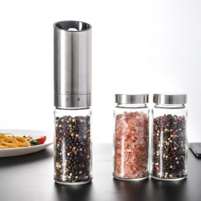 China LFGB Sustainable Certificates Stainless Steel Automatic Gravity and Professional Electric Salt and Pepper Spice Grinder Set for sale