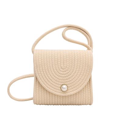 China 2023 Fashion Vintage Pearl Latch Canvas Envelope Bags Cute Casual Trend Braided Women Bags Hand Knitting Beach Shoulder Bags for sale