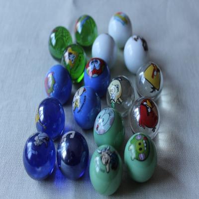 China Large White Round Toys Milk Printed Glass Marbles 16 for sale