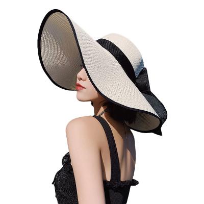 China Wholesale Foldable Outdoor Flat Top Bow Sunshade Hat Summer Promotion Style Ladies Gunwale Sunscreen Korean Straw Hat for sale