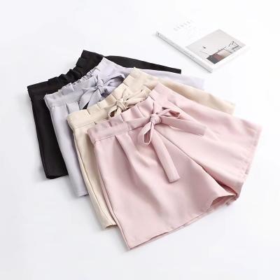 China New Women's College Summer Soft Wind Waterproof Bowknot Lace-up Chiffon Casual Wide-leg Shorts Wholesale for sale