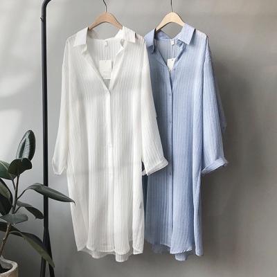 China 2021New Anti-wrinkle Sunscreen Shirt Women's Slim Long Sleeve White Over - Knee Loose All-match Shirt Women's Long for sale