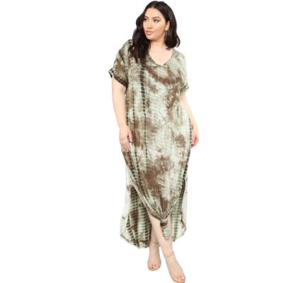 China 19308 New Viable Borders Tie Dye Print Straight Plus Size Women's Dress for sale