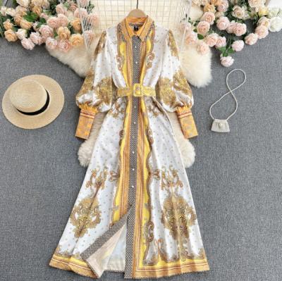 China Viable Printed Dress 2021 New Bubble Spring Retro Long Sleeve Western Famous Ladies Dress High End Dress for sale