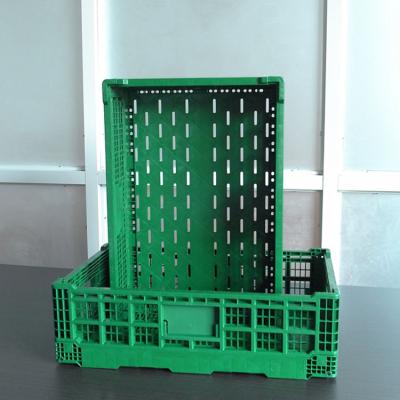 China Mesh Heavy Duty Plastic Vented Transport Fruit And Vegetable Storage Basket Crates Stackable Folding Basket for sale