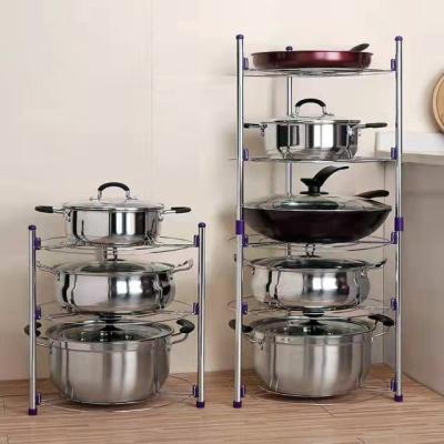 China Viable Pot Holder Cookware Rack Kitchen Storage Tool Pot Frying Pan Cover Iron Storage Rack Kitchen 3 Tiers Organizer for sale