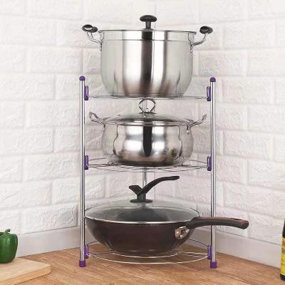 China Viable Wholesale Cheap Multifunctional Kitchen Storage Rack 3 Tier Iron Chrome Plated Round Pot Rack Kitchen for sale