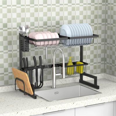 China Viable Kitchen Drain Shelf Bowl Cutlery Drying Rack 2 Layer Storage Organizer Holder Stainless Steel Dish Rack for sale